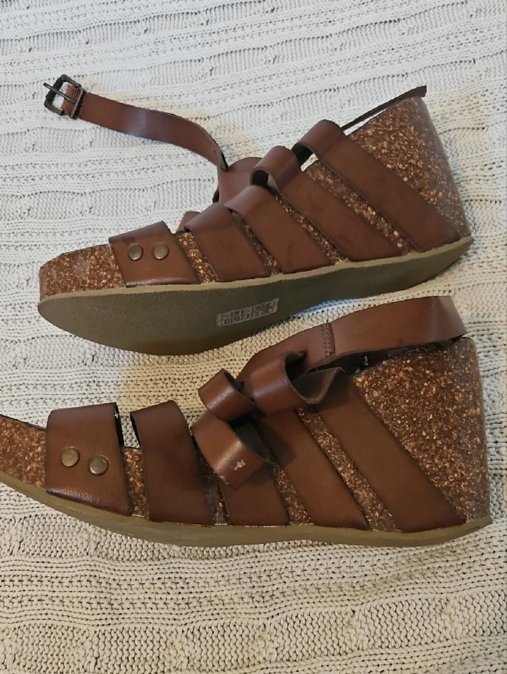 Blowfish Brown Strappy Cork Wedge Sandals